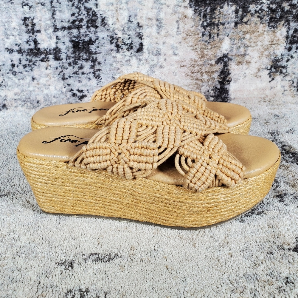 Free People Women's Highline Espadrille Crochet Platform Sandals Tan Size 36/6